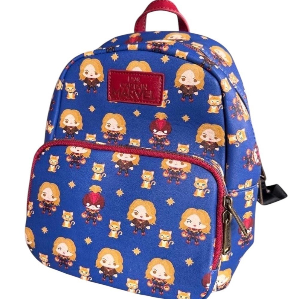 Loungefly Captain Marvel‎ Goose Chibi Print Mini Backpack Blue Disney Blue Red